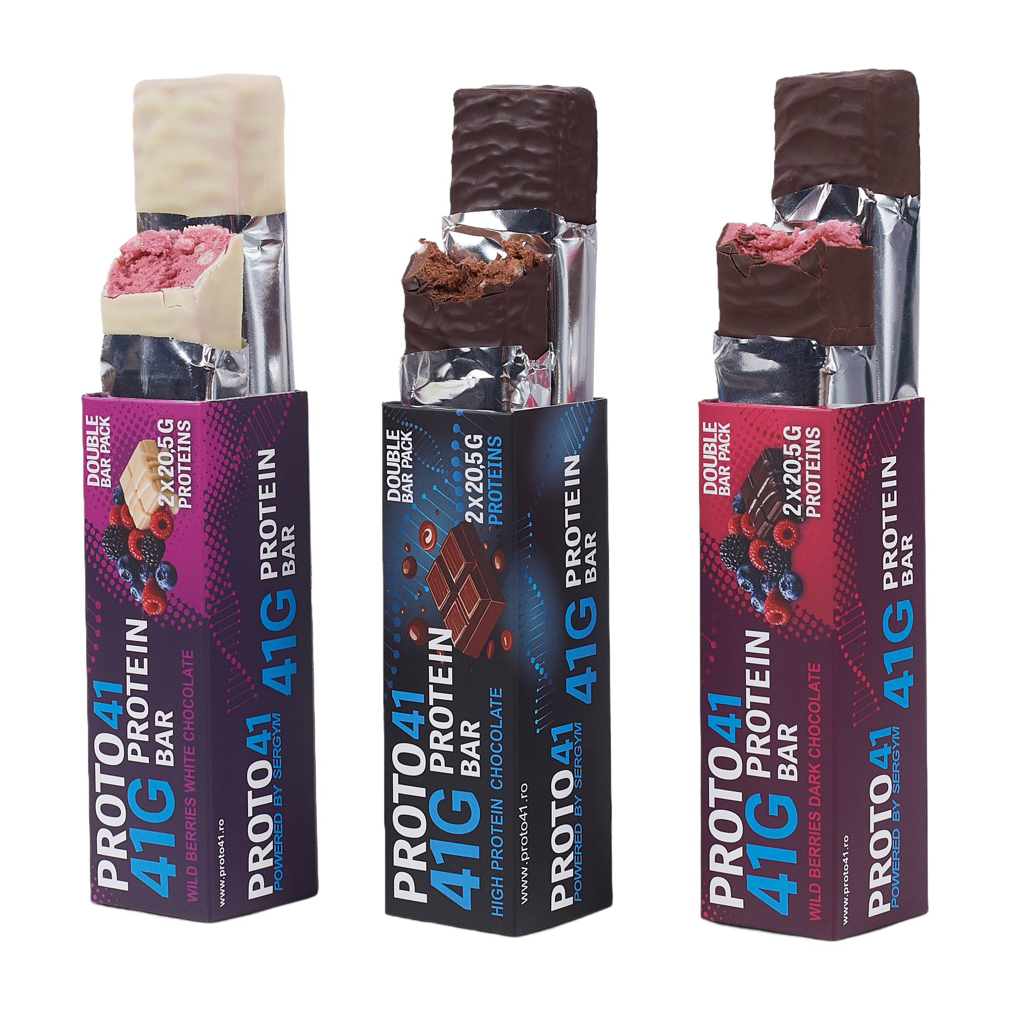 Proto41, baton proteic cu 41g proteină, powered by SERGYM