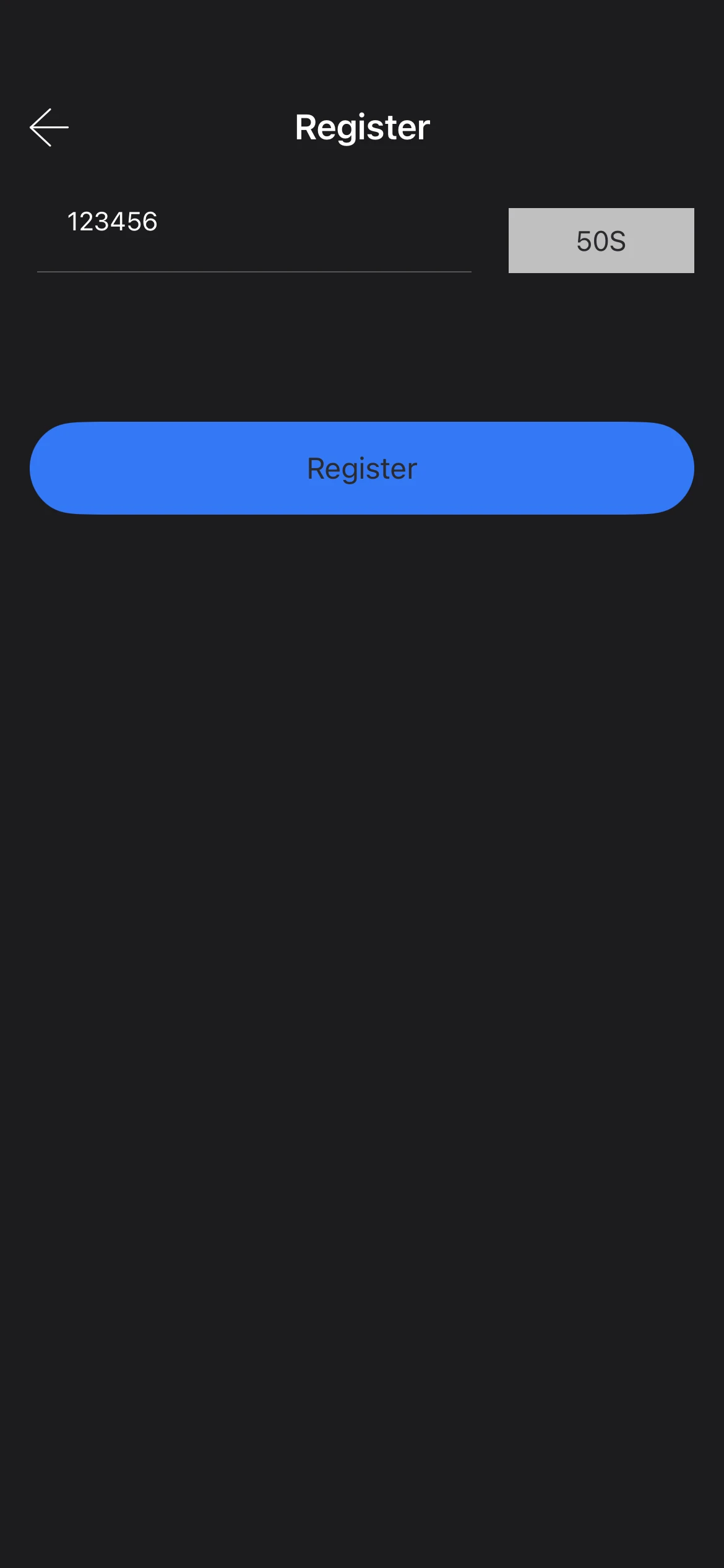Enter the code and tap "Register"